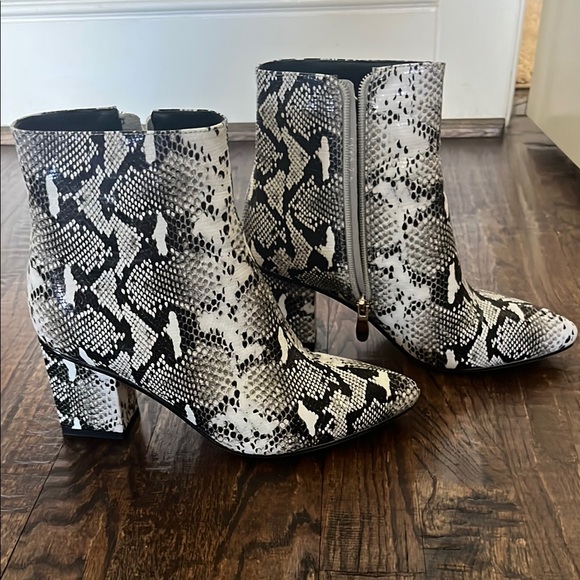 Snakeskin Ankle Boots - Black and White - Picture 1 of 2